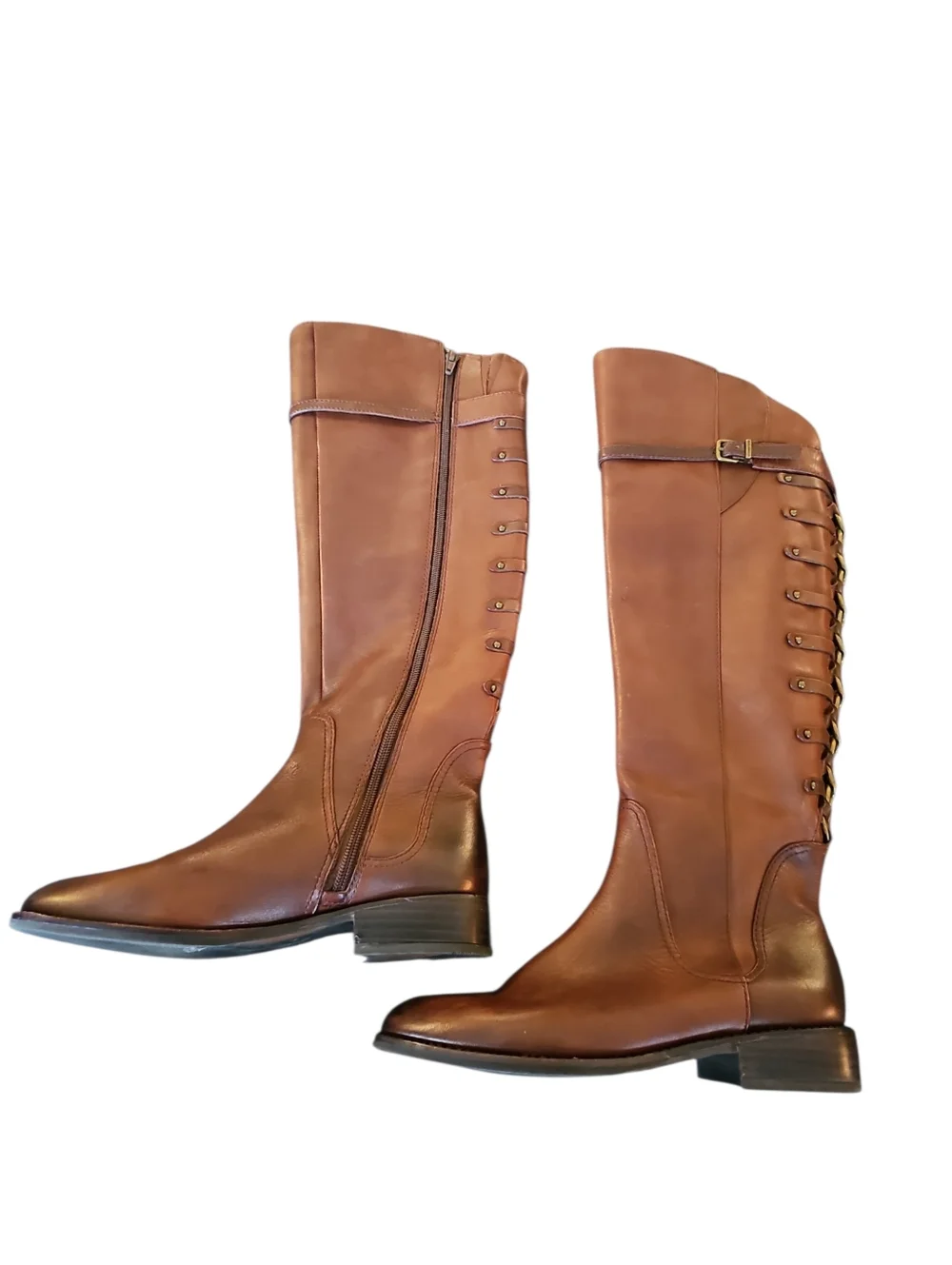 Gianni Bini Sz 6.5 Chain Detail Tall Brown leather Riding boots
